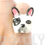 French Bulldog Frenchie Dog Shaped Enamel Animal Ring in Black and White | Limited Edition | DOTOLY
