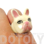 French Bulldog Frenchie Dog Shaped Enamel Animal Ring in White | Limited Edition | DOTOLY