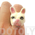 French Bulldog Frenchie Dog Shaped Enamel Animal Ring in White | Limited Edition | DOTOLY