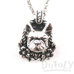 French Bulldog Head Floral Wreath Shaped Necklace in Silver | Gifts for Dog Lovers | DOTOLY