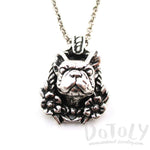 French Bulldog Head Floral Wreath Shaped Necklace in Silver | Gifts for Dog Lovers | DOTOLY