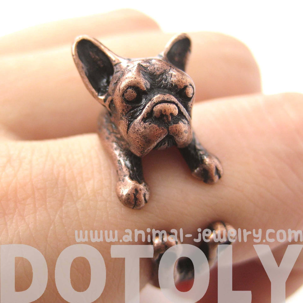 French Bulldog Puppy Dog Animal Wrap Around Ring in Copper - Sizes 4 to 9 | DOTOLY