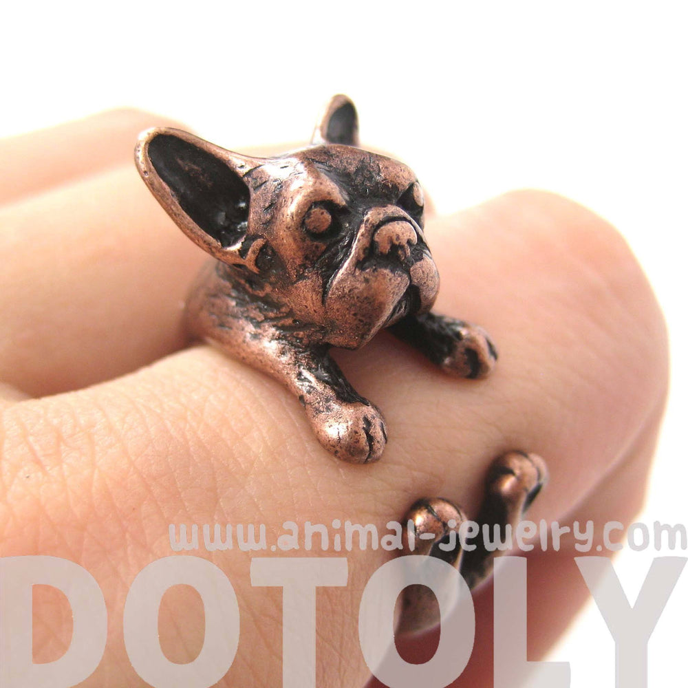 French Bulldog Puppy Dog Animal Wrap Around Ring in Copper - Sizes 4 to 9 | DOTOLY