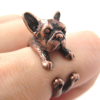 French Bulldog Puppy Dog Animal Wrap Around Ring in Copper - Sizes 4 to 9 | DOTOLY