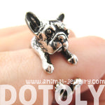 French Bulldog Puppy Dog Animal Wrap Around Ring in Shiny Silver - Sizes 4 to 9 | DOTOLY
