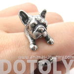 French Bulldog Puppy Dog Animal Wrapped Around Ring in Silver | Sizes 4 to 9 | DOTOLY