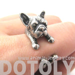 French Bulldog Puppy Dog Animal Wrapped Around Ring in Silver | Sizes 4 to 9 | DOTOLY