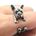 French Bulldog Puppy Dog Animal Wrapped Around Ring in Silver | Sizes 4 to 9 | DOTOLY