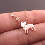 French Bulldog Puppy Dog Bone Silhouette Shaped Pendant Necklace in Rose Gold