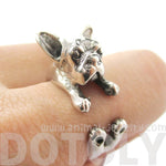 French Bulldog Shaped Animal Wrap Around Ring in 925 Sterling Silver | US Sizes 4 to 8 | DOTOLY