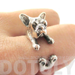 French Bulldog Shaped Animal Wrap Around Ring in 925 Sterling Silver | US Sizes 4 to 8 | DOTOLY