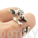 French Bulldog Shaped Animal Wrap Around Ring in 925 Sterling Silver | US Sizes 4 to 8 | DOTOLY