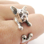 French Bulldog Shaped Animal Wrap Around Ring in 925 Sterling Silver | US Sizes 4 to 8 | DOTOLY