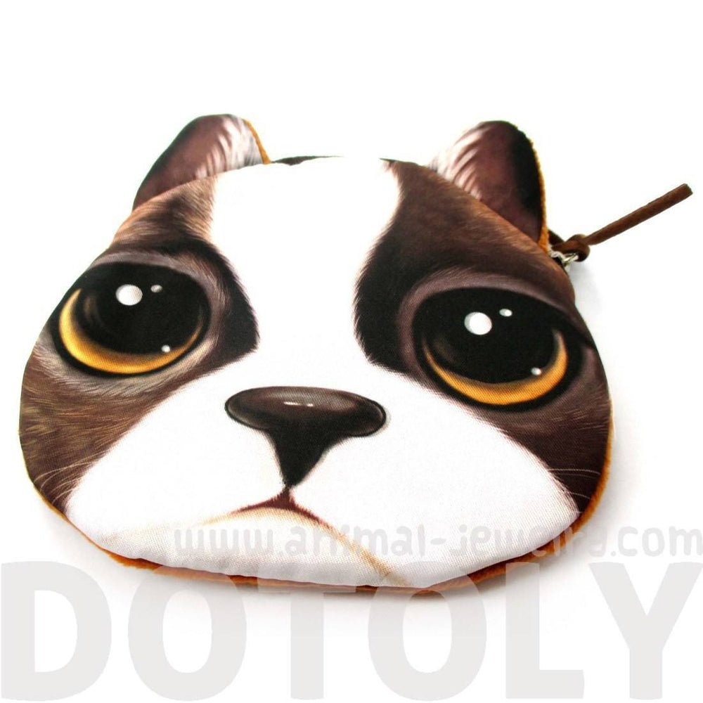 French Bulldog With Puppy Eyes Face Shaped Soft Fabric Zipper Coin Purse Make Up Bag | DOTOLY