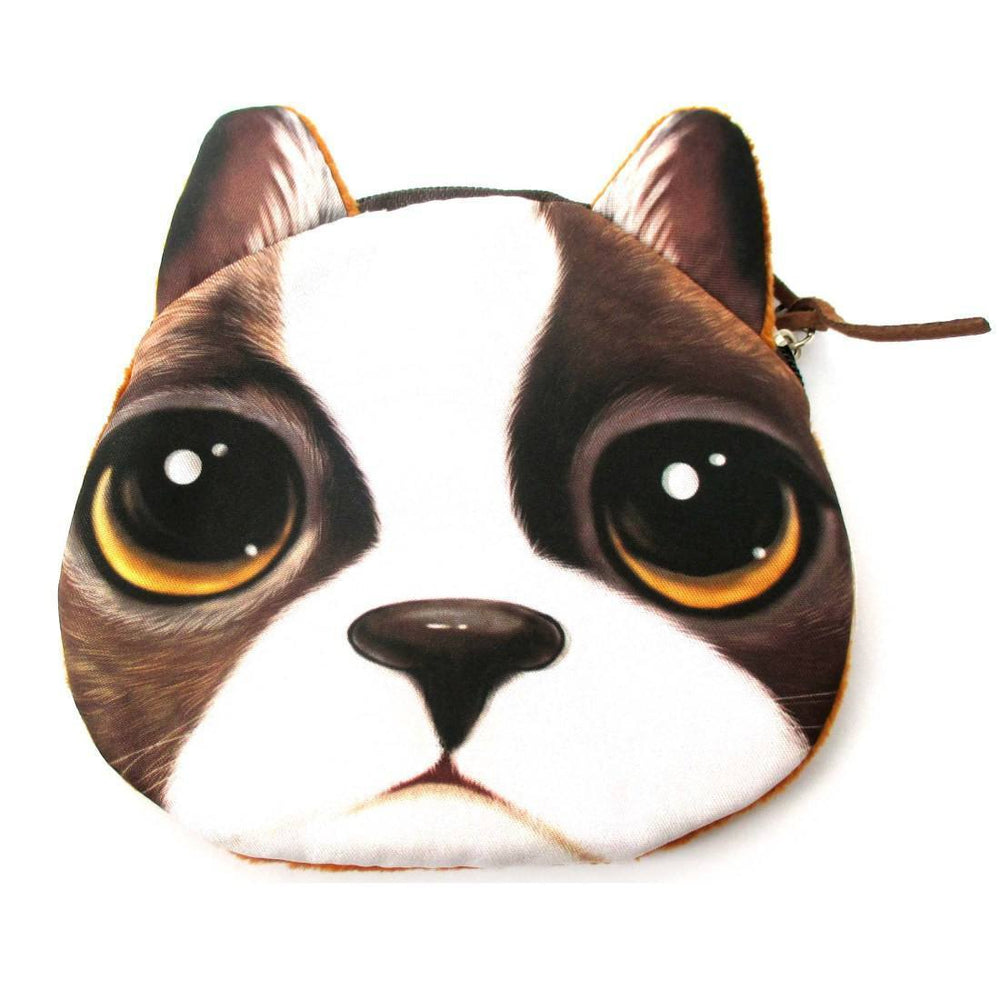 French Bulldog With Puppy Eyes Face Shaped Soft Fabric Zipper Coin Purse Make Up Bag | DOTOLY