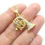 French Horn Instrument Shaped Rhinestone Pendant Necklace in Gold | For Music Lovers | DOTOLY