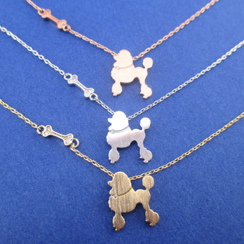 French Poodle and Dog Bone Silhouette Shaped Pendant Necklace