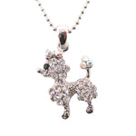 French Poodle Dog Shaped Pendant Necklace in Silver with Rhinestones