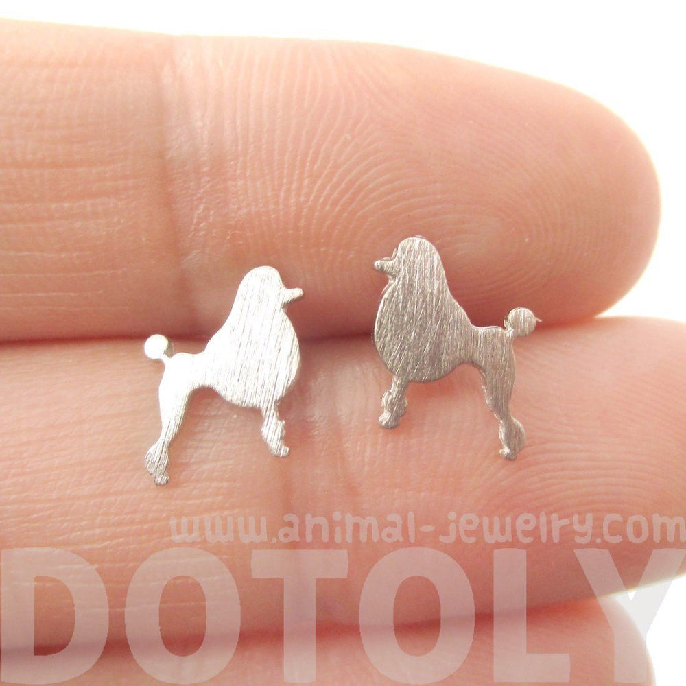 French Poodle Dog Shaped Silhouette Stud Earrings in Silver | DOTOLY | DOTOLY