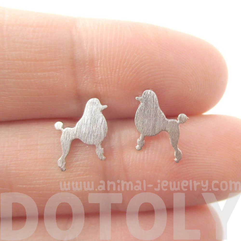 French Poodle Dog Shaped Silhouette Stud Earrings in Silver | DOTOLY | DOTOLY