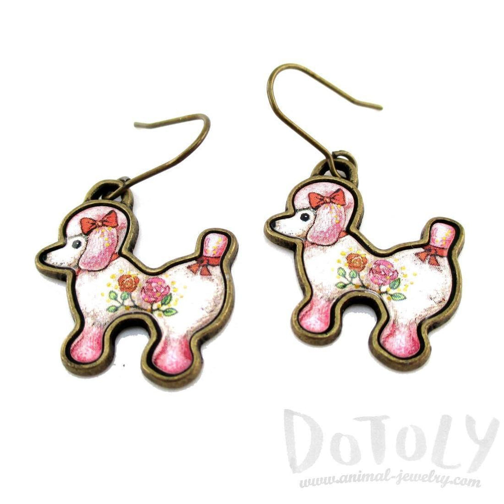 French Poodle Puppy Shaped Dangle Drop Earrings in Pink | Animal Jewelry | DOTOLY