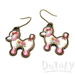 French Poodle Puppy Shaped Dangle Drop Earrings in Pink | Animal Jewelry | DOTOLY