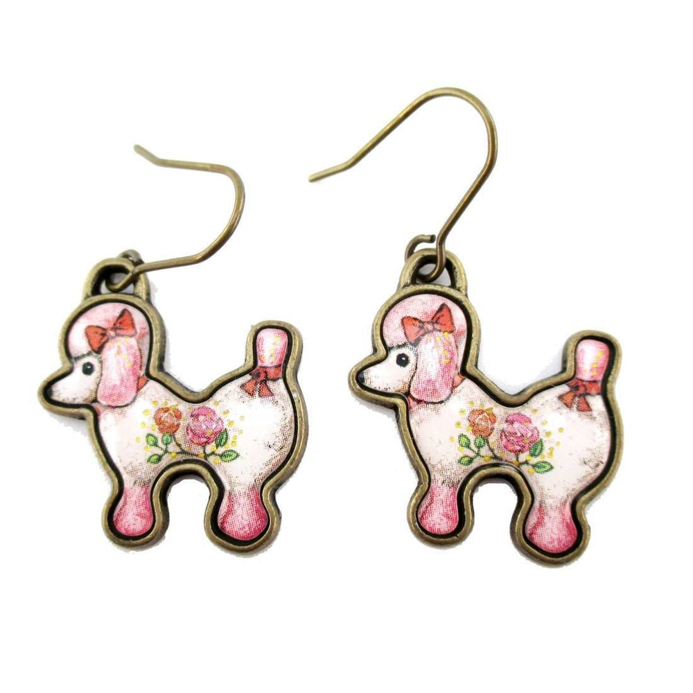 French Poodle Puppy Shaped Dangle Drop Earrings in Pink | Animal Jewelry | DOTOLY