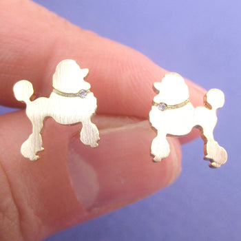 French Poodle Puppy Shaped Silhouette Stud Earrings in Silver or Gold