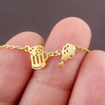 Fried Chicken Drumstick and Beer Food Themed Pendant Necklace in Gold