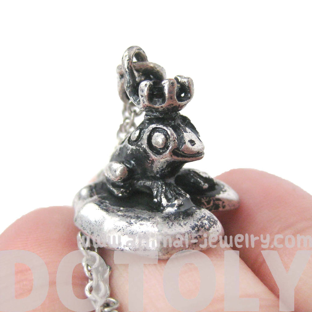 Frog Prince on A Lily Pad Animal Themed Pendant Necklace in Silver | DOTOLY
