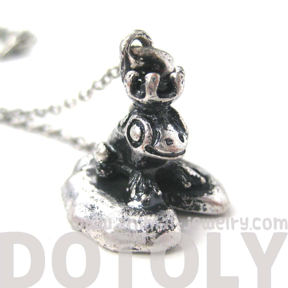 Frog Prince on A Lily Pad Animal Themed Pendant Necklace in Silver | DOTOLY