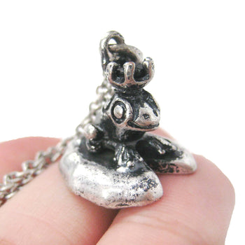 Frog Prince on A Lily Pad Animal Themed Pendant Necklace in Silver | DOTOLY