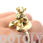Frog Prince Toad on A Lily Pad Animal Themed Adjustable Ring in Shiny Gold | DOTOLY