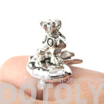Frog Prince Toad on A Lily Pad Animal Themed Adjustable Ring in Shiny Silver | DOTOLY