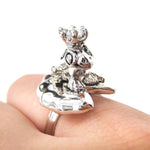 Frog Prince Toad on A Lily Pad Animal Themed Adjustable Ring in Shiny Silver | DOTOLY