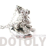 Frog Prince Toad on A Lily Pad Animal Themed Pendant Necklace in Shiny Silver | DOTOLY