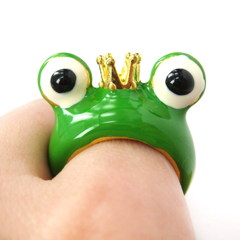 Frog Prince with Crown Enamel Animal Ring in US Size 6.5 and 7 | Animal Jewelry | DOTOLY