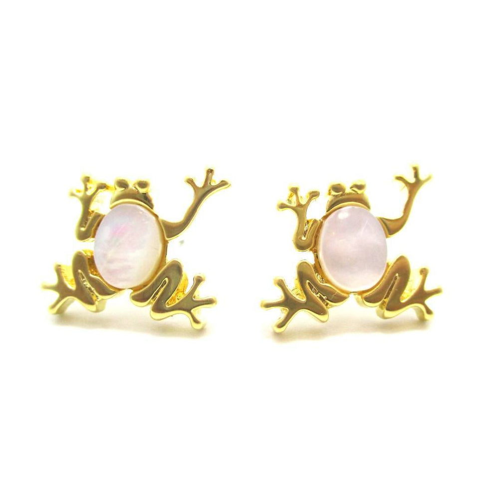 Frog Toad Shaped Animal Themed Stud Earrings in Gold with Pearl Detail | DOTOLY | DOTOLY