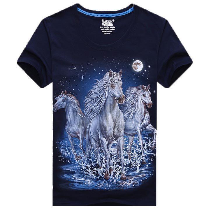 Galloping Wild White Horses Print Graphic T-Shirt in Navy | Gifts for Animal Lovers | DOTOLY