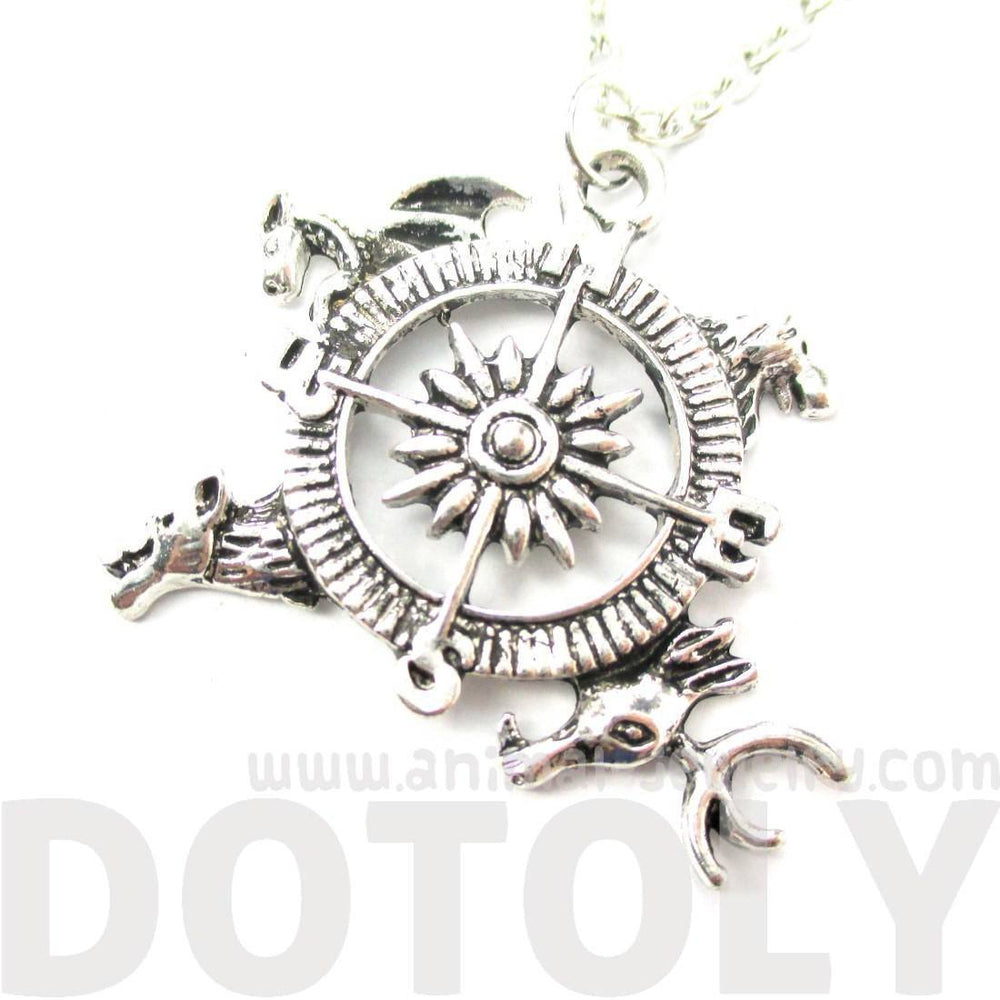 Game of Thrones Lion Stag Dragon Dire Wolf Compass Crest Intro Title Sequence Pendant Necklace | DOTOLY