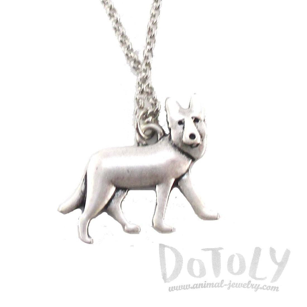 German Shepherd Dog Shaped Charm Necklace in Silver | Animal Jewelry