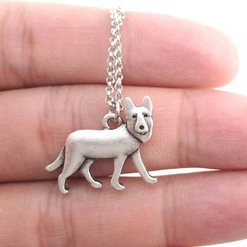 German Shepherd Dog Shaped Charm Necklace in Silver | Animal Jewelry