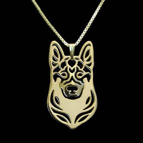 German Shepherd Dog Face Cut Out Shaped Pendant Necklace in Gold | Animal Jewelry | DOTOLY