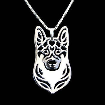 German Shepherd Dog Face Cut Out Shaped Pendant Necklace in Silver | Animal Jewelry | DOTOLY