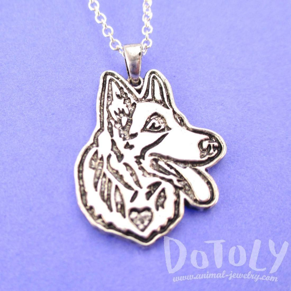 German Shepherd Puppy Dog Portrait Pendant Necklace in Silver | Animal Jewelry