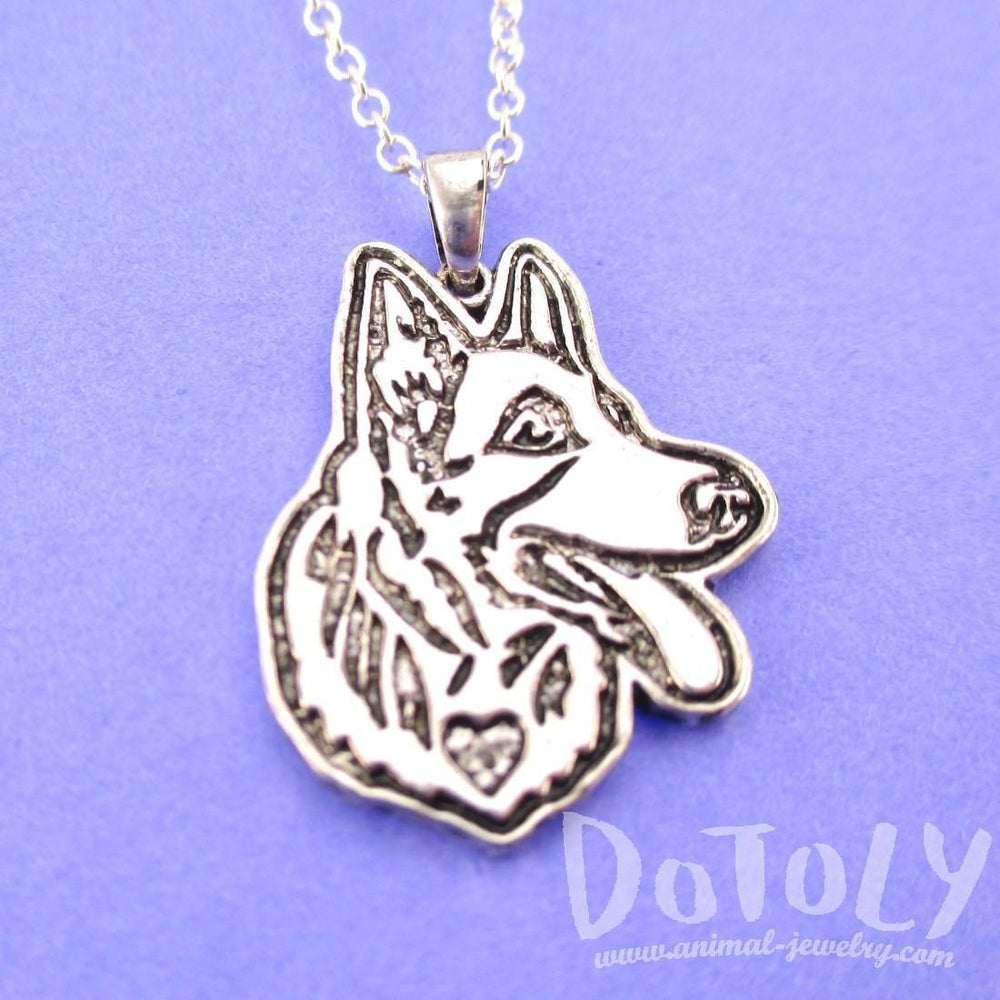 German Shepherd Puppy Dog Portrait Pendant Necklace in Silver | Animal Jewelry | DOTOLY