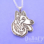 German Shepherd Puppy Dog Portrait Pendant Necklace in Silver | Animal Jewelry | DOTOLY