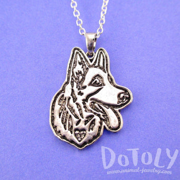 German Shepherd Puppy Dog Portrait Pendant Necklace in Silver | Animal Jewelry | DOTOLY