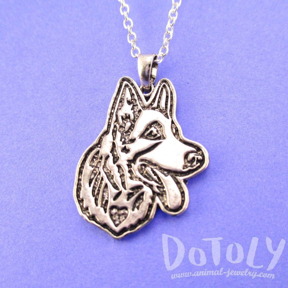 German Shepherd Puppy Dog Portrait Pendant Necklace in Silver | Animal Jewelry | DOTOLY