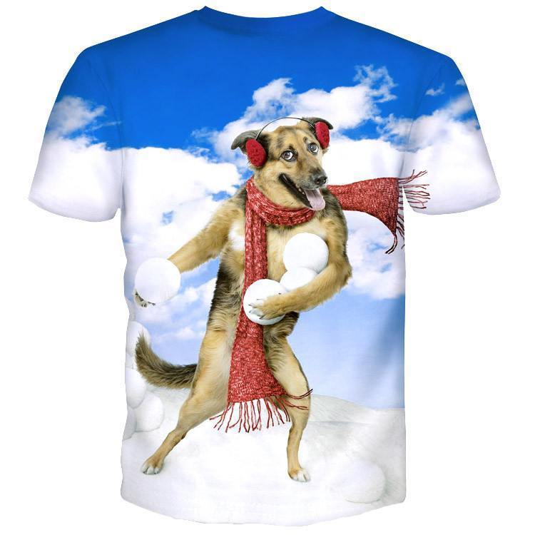 German Shepherd Puppy Throwing Snowballs All Over Graphic Print T-Shirt | DOTOLY | DOTOLY